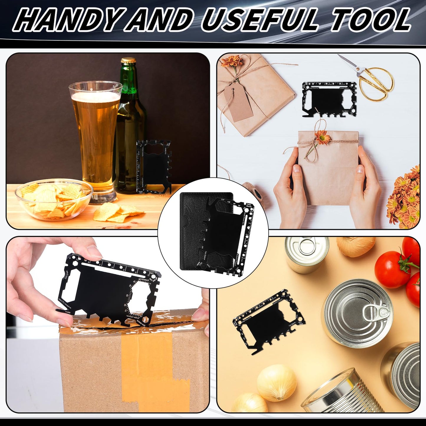 Cholemy 24 Pcs Credit Card Wallet Multitool 46 in 1 Metal Stainless Steel Survival Pocket Tool Bottle Opener Multipurpose for Husband Dad Men Christmas Birthday Gift, Black