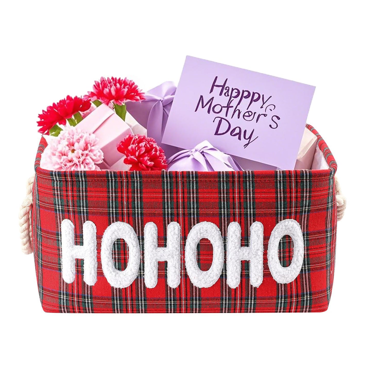 Christmas Gifts Baskets Empty Farmhouse Ornament Box Gift Storage Canvas Organizer Bin for Holiday Storage Organizing Xmas Gifts Baskets for Nursery/Living room, Kids Toy Chest, Large