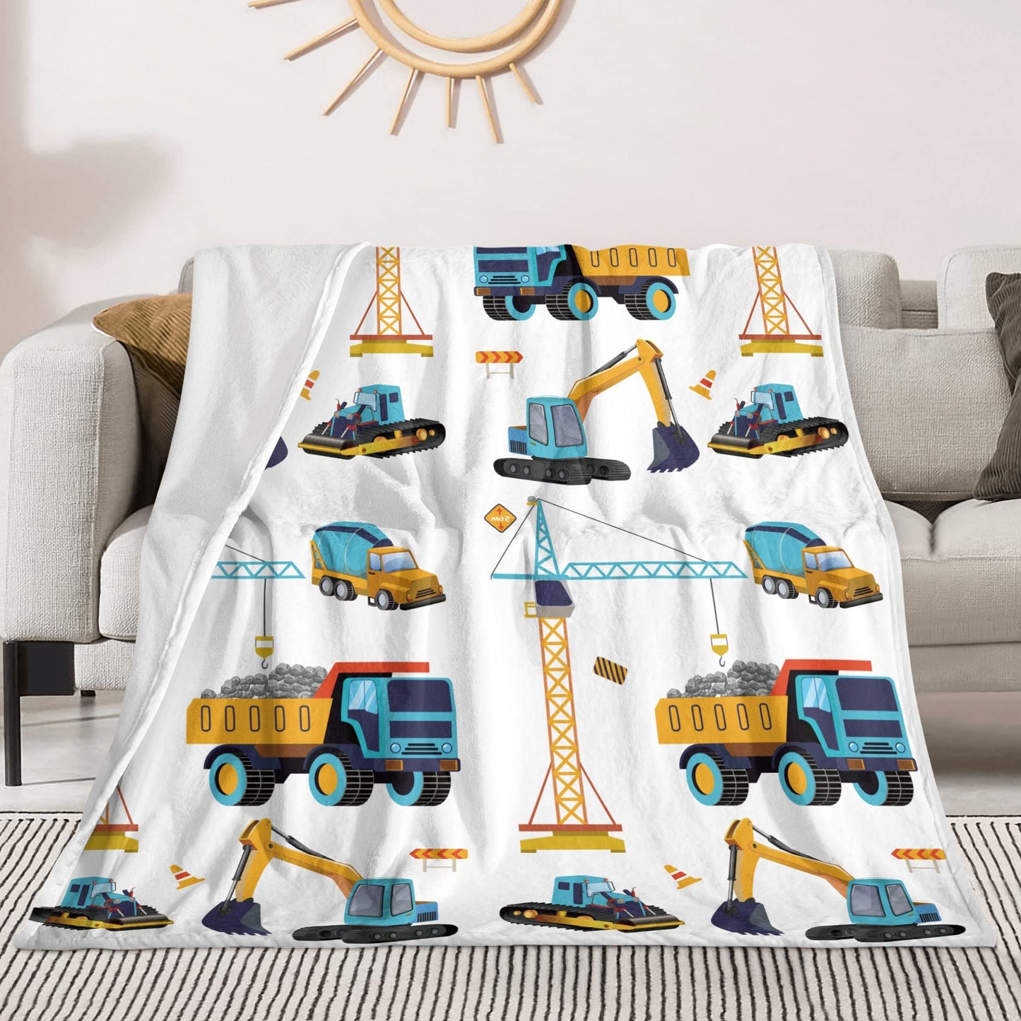 Construction Truck Blanket Boys Excavator Plush Throw Blanket Soft Fuzzy Flannel Tractor Blanket for Bed Couch Sofa Decor Blankets Trucks Car Lover Toddler Kids Blankets Gifts 60"x50"
