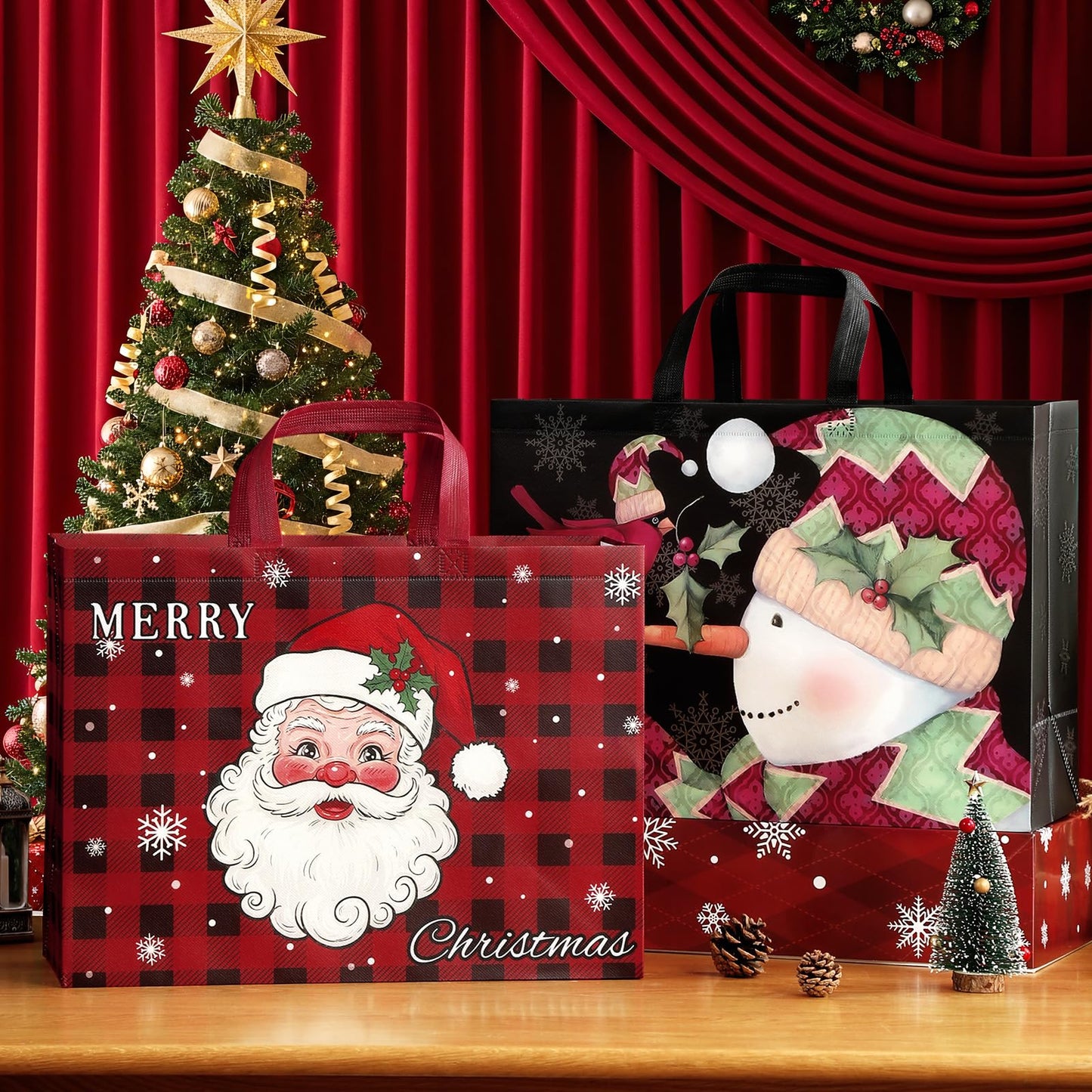 STYPOP 12 Pack 17" Extra Large Christmas Gift Bags, Reusable Non-Woven Christmas Tote Bags with Handles, Perfect for Xmas Gift Wrap/Party Favor Supplies, 16.9" ร 12.6" ร 6.8"