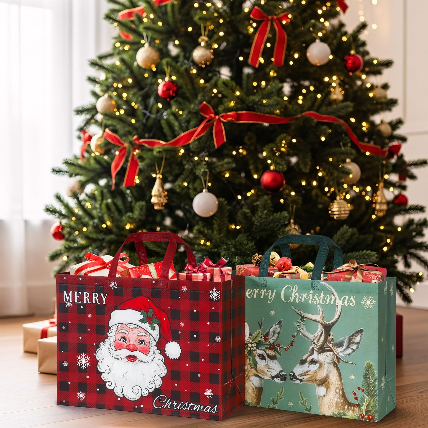 STYPOP 12 Pack 17" Extra Large Christmas Gift Bags, Reusable Non-Woven Christmas Tote Bags with Handles, Perfect for Xmas Gift Wrap/Party Favor Supplies, 16.9" ร 12.6" ร 6.8"