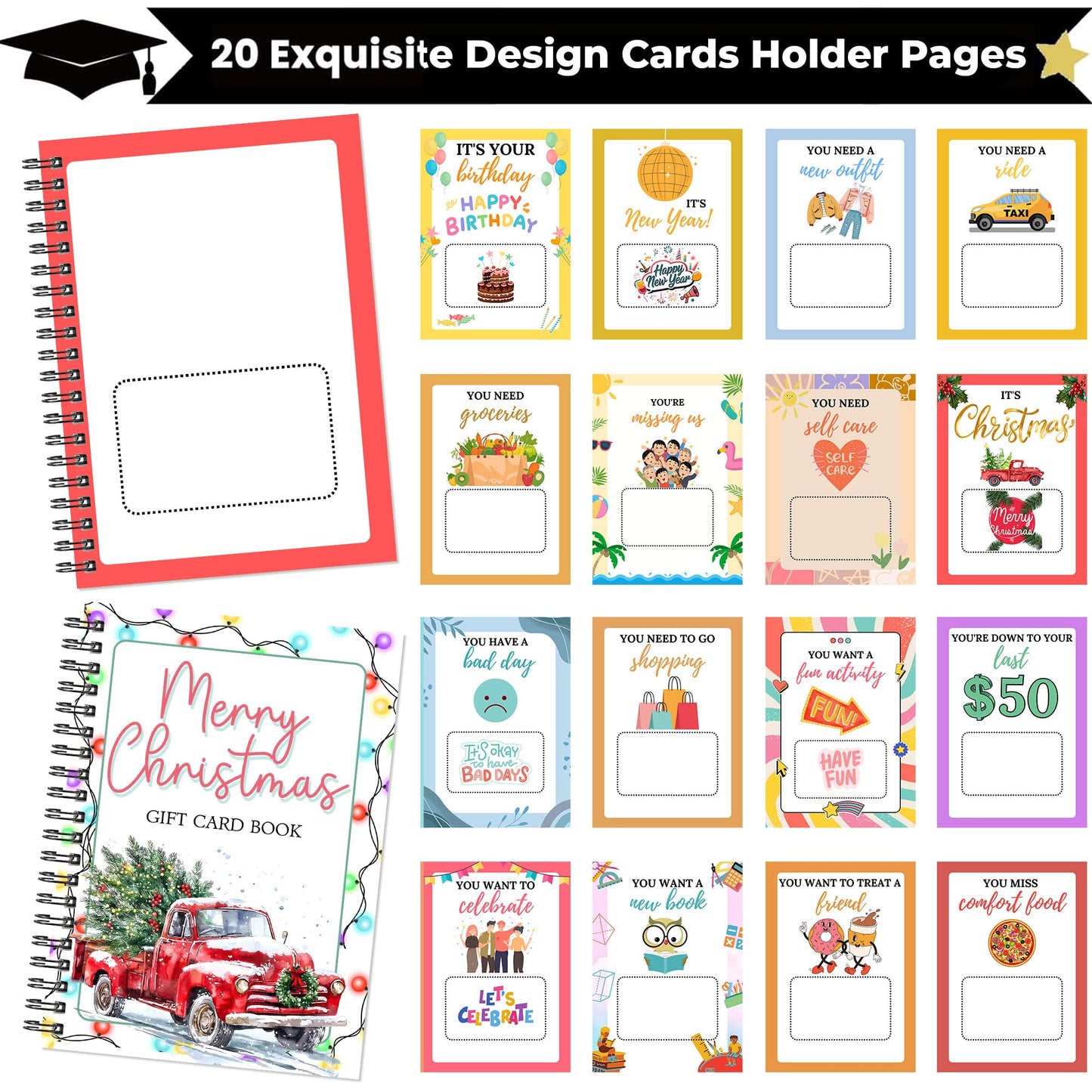 Merry Christmas Gift Card Book, Greeting Card Holder Organizer 5''x7'' Booklet for College Student (Christmas Car)