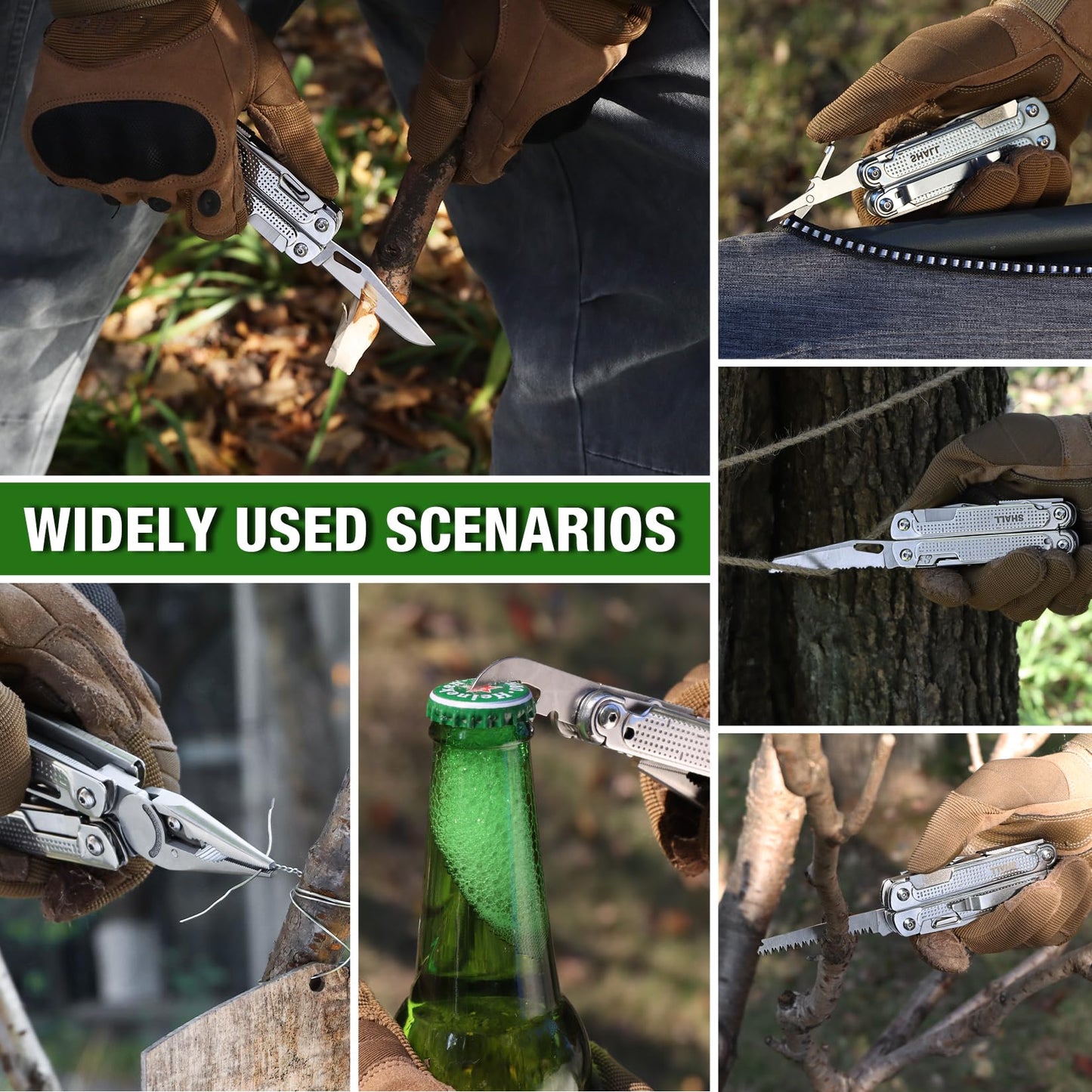 SHALL Multi Tool, 18-in-1 Multitool Pliers, Stainless Steel Multi-tool Pocket Knife w/Screwdriver Bit & Universal Socket, Self-locking Multipurpose Tool w/Sheath for Camping Fishing Survival Hunting