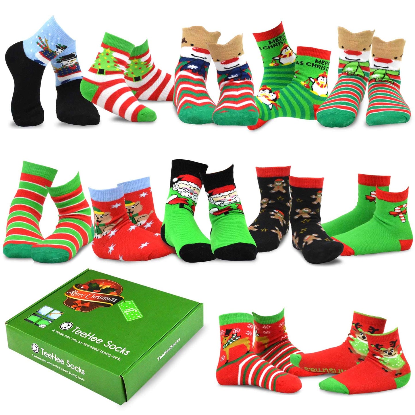 TeeHee Christmas 12-Pair Cotton Socks, Great Value Gift Box for Kids (3-5 Years, Snowman)