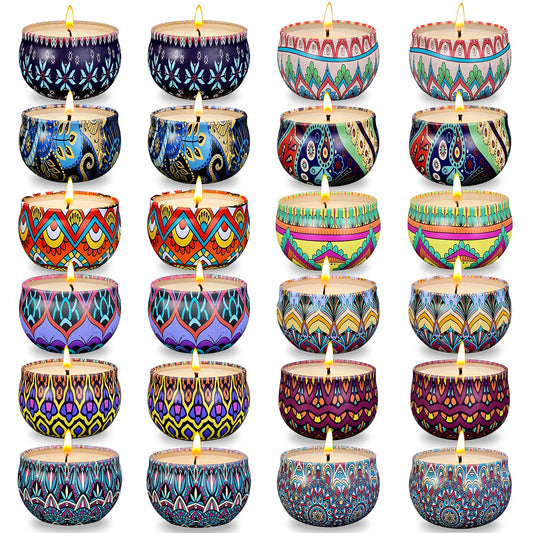 Scented Candle Set, 24 Pack Home Candles, 600 Hour Long Lasting Soy Wax Candle Set, Birthday Gift for Women with Gift Box.