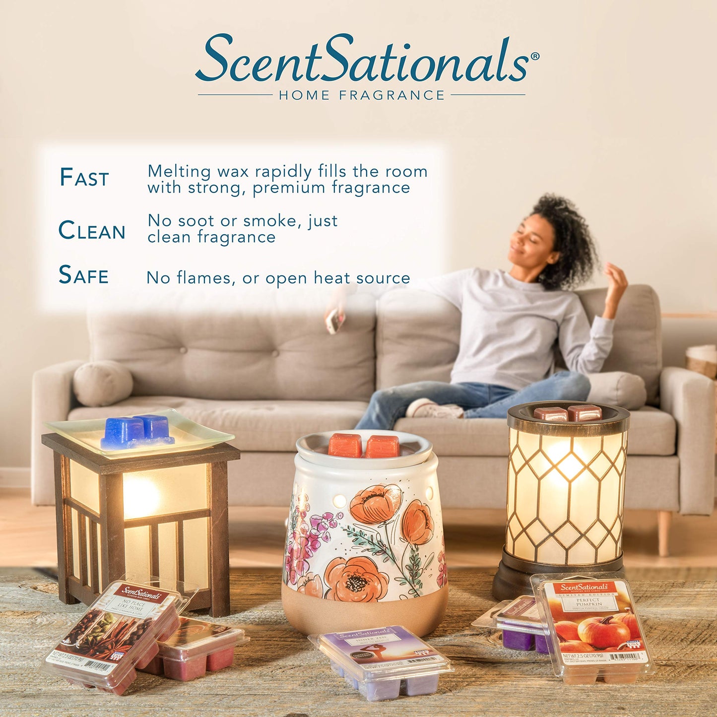 Scentsationals Wax Melt Warmer, for Scented Wax Melts - Mosaic Collection Garden Delight - Fragrance Cubes and Tarts