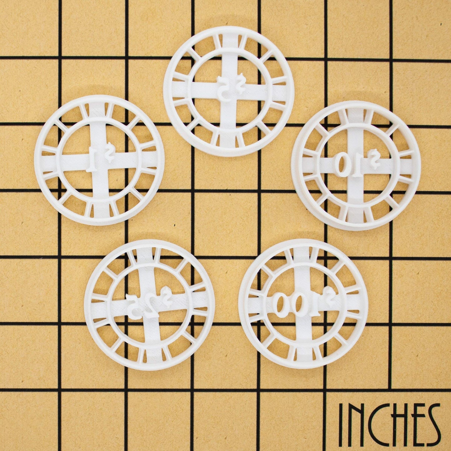 Set of 5 Poker Chip cookie cutters (Designs: Value 1, 5, 10, 25, and 100), 5 pieces - Bakerlogy