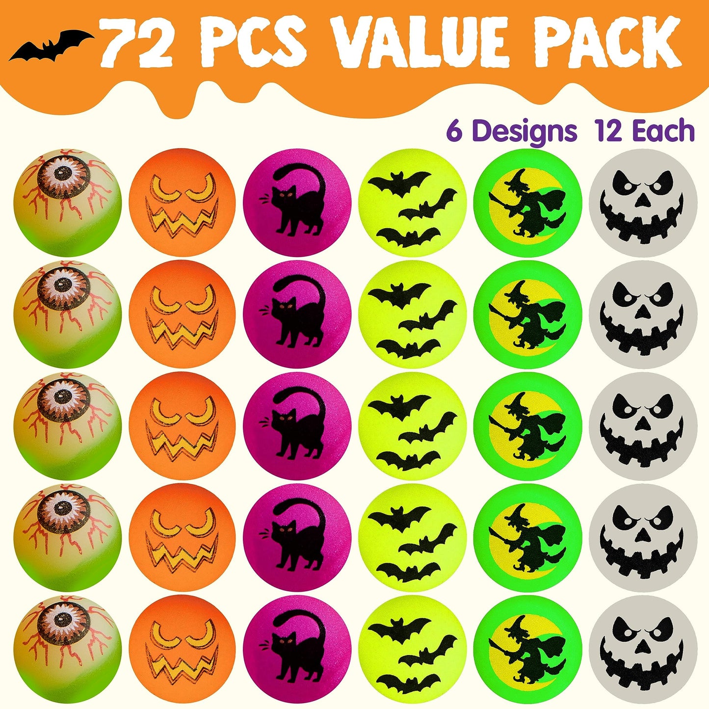 JOYIN 72 PCS Halloween Bouncy Balls, Glow in The Dark Bouncing Balls Eyeballs for Halloween Party favors Decorations, Halloween goodie bag fillers, Trick or Treating School Classroom Game Prizes