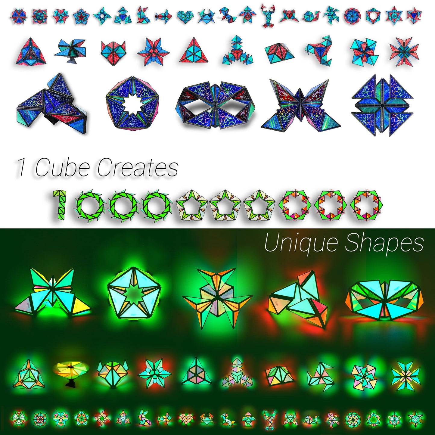 TOSY Magnet Pyramid Stone - 1 Cube Transforms into 1 Billion Shapes, 14 pcs (12 Puzzle pcs and 2 Accessories), 243 Rare Earth Magnets, Holographic Design Magnet Tiles Creative Puzzle STEM/STEAM Toy