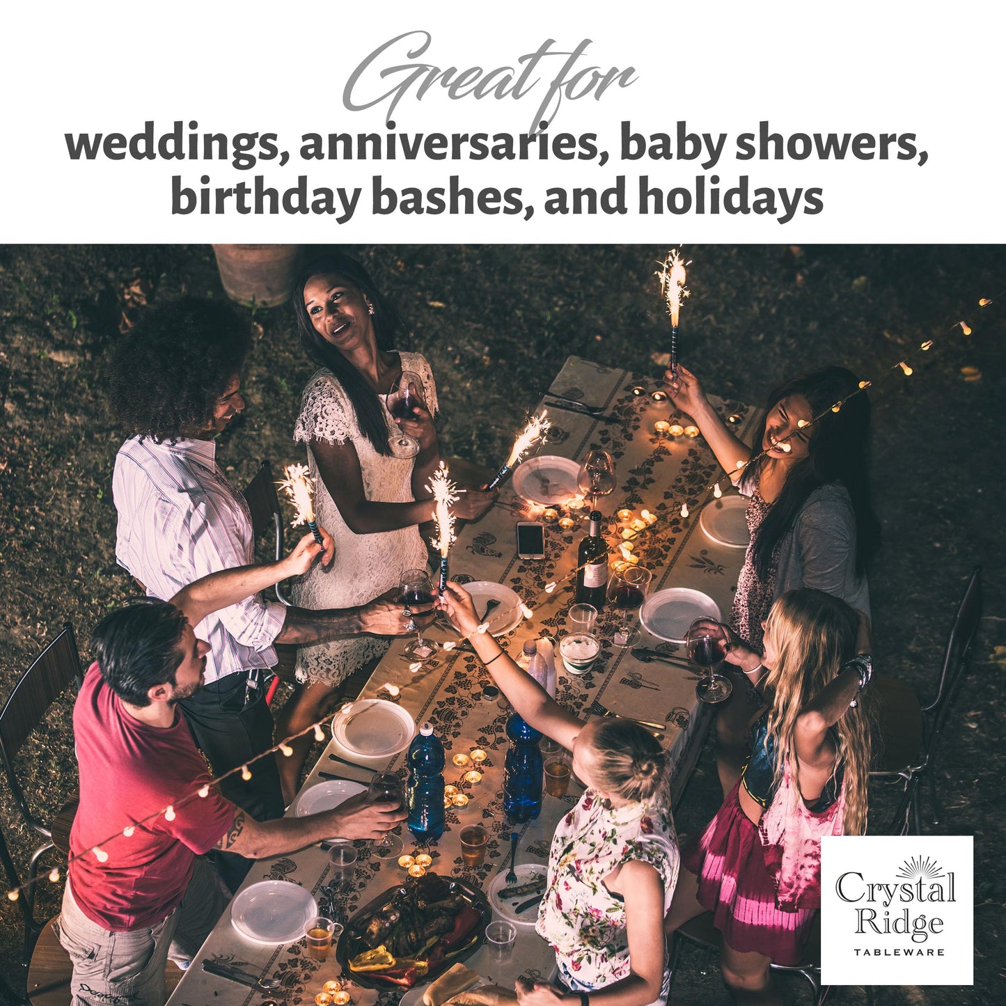 Crystal Ridge Tableware 120-Piece Plastic Plates Set Premium 60 Dinner Plates & 60 Salad Plates Pack, Disposable Plates for Party - White Plastic Wedding Plates with White Rim