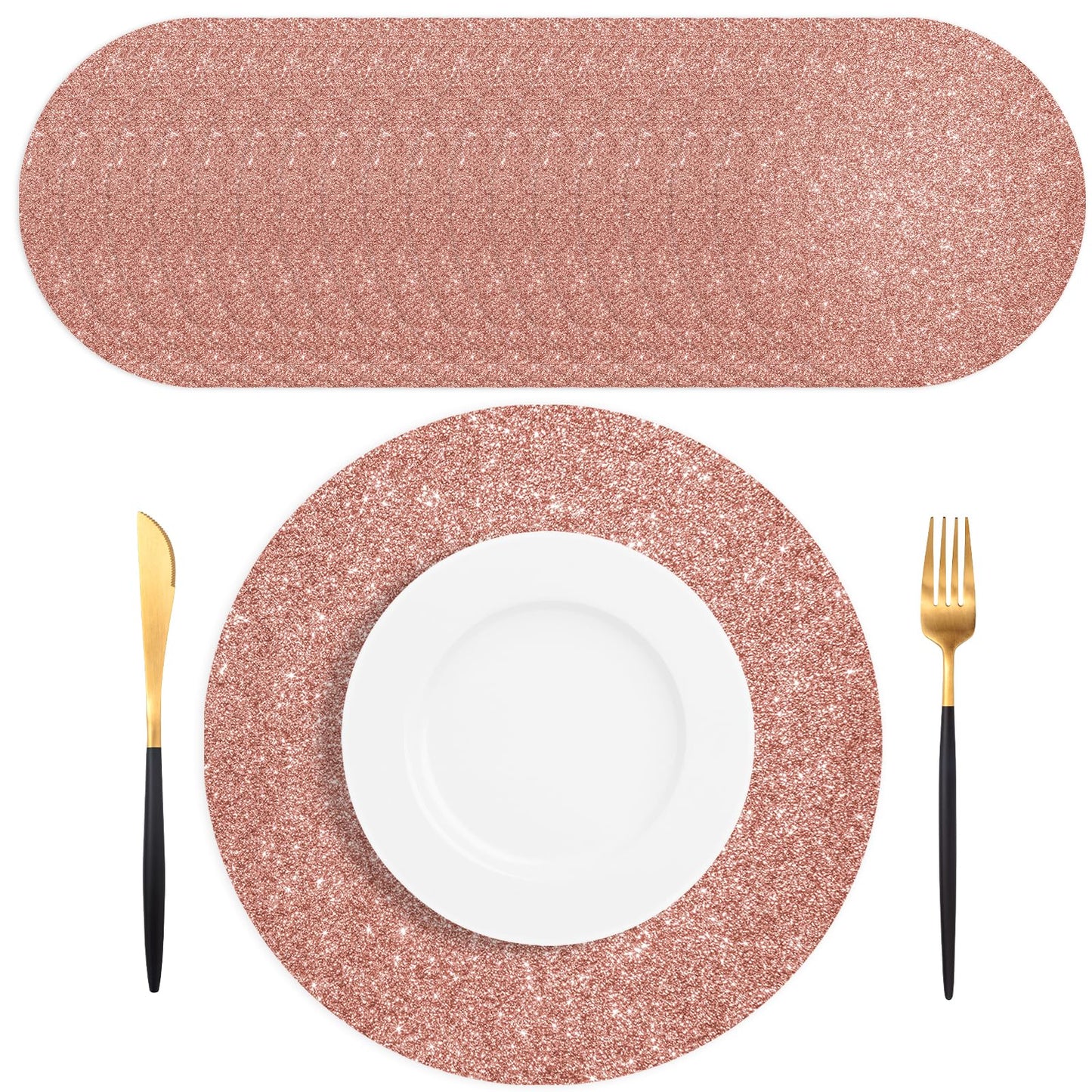SMUAENSS 100 PCS Rose Gold Paper Placemats Disposable, 13.5" Round Disposable Table Mats, Rose Golden Shiny Table Mats for Birthday Wedding Holiday Party Home Dining Tableware