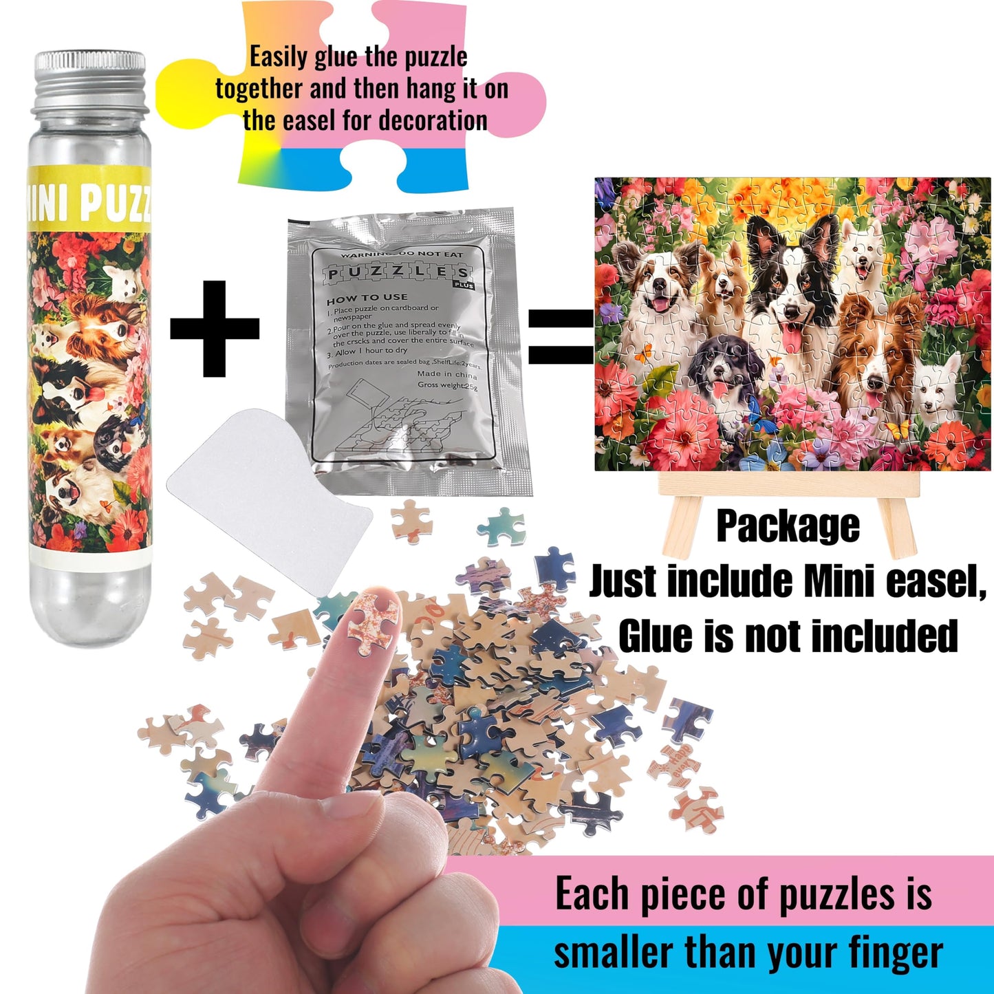 Small Jigsaw Puzzles for Adults 150 Pieces Vintage Cute Puppy Mini Jigsaw Puzzles Oil Painting Challenging Mini Puzzles Tiny Jigsaw Puzzles 6 x 4 Inches,3 Pcs,Mini Easel Included