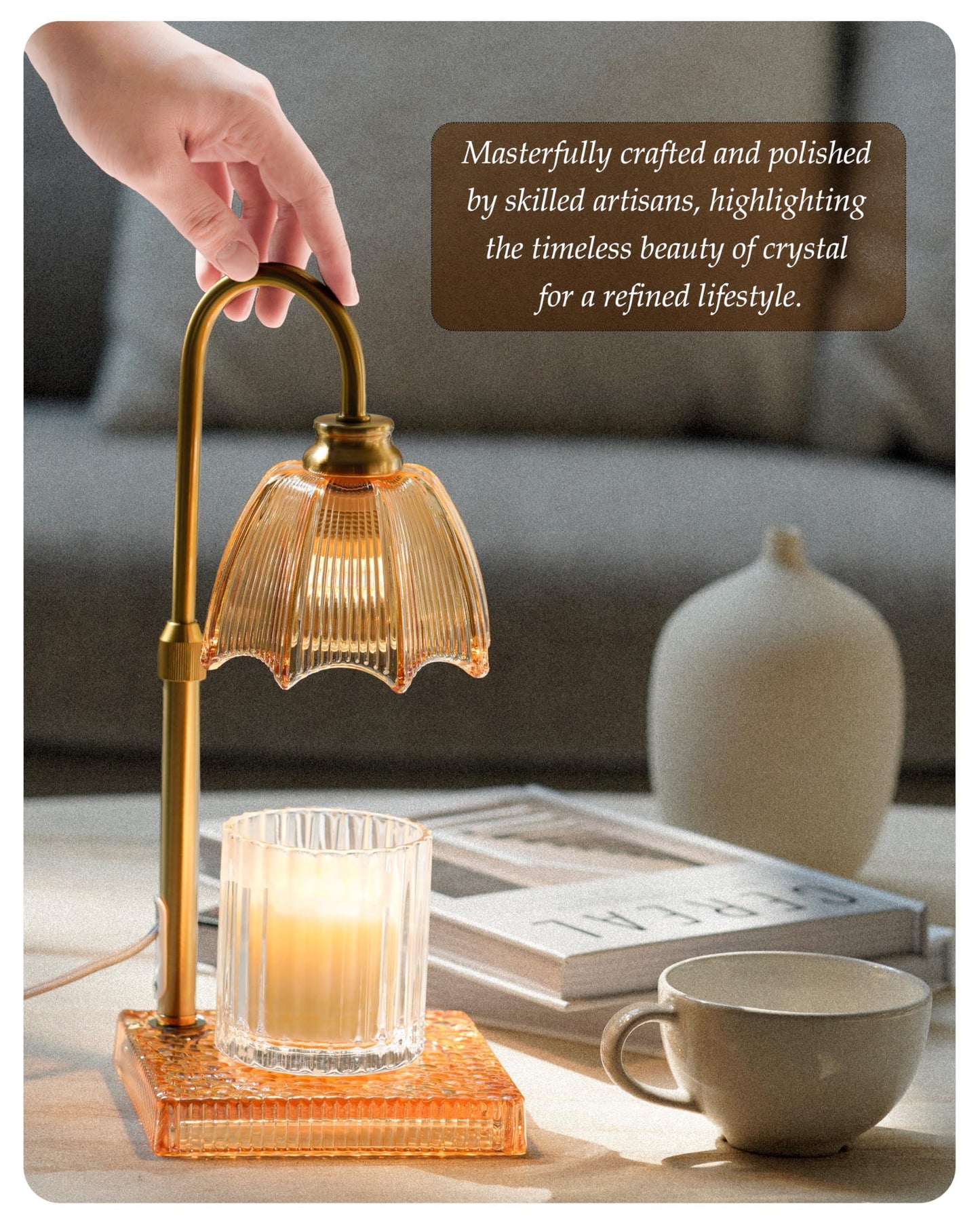 Candle Warmer Lamp with Timer, Dimmer & Adjustable Height, 20MM Crystal Base, 2 Blubs, Fit Jar Scented Candles, Safe Aromatherapy Light for Sleep, Work, Yoga, Bedroom, Office, Gift for Women