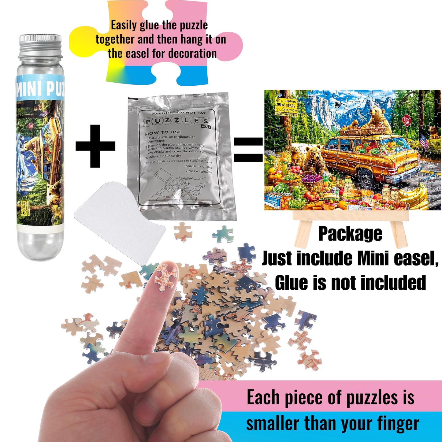 Small Jigsaw Puzzles for Adults 150 Pieces Mini Jigsaw Puzzles Challenging Retro American Illustration Puzzles 6 x 4 Inches, 3 Pcs,Mini Easel Included