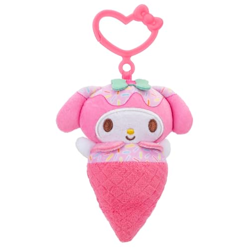 Hello Kitty and Friends 4-Pack Ice Cream Clip-On Plush Featuring Hello Kitty, Kuromi, My Melody, and Cinnamoroll with Unique Bow Clips