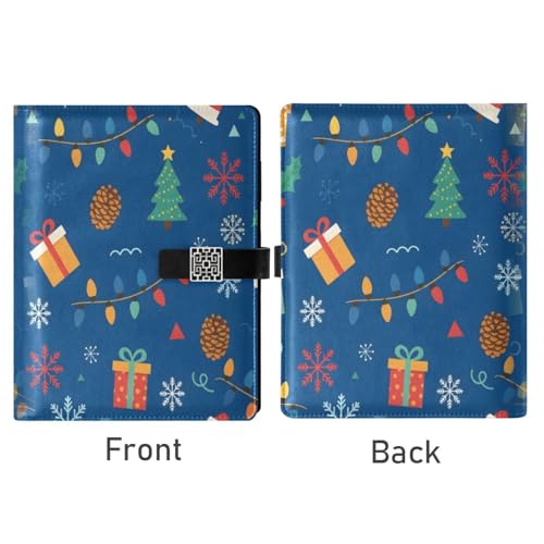 DIGTIA Christmas Pattern with Gifts PU Leather Notebook A5 Binder 6 Ring Refillable Journal with Magnetic Buckle Closure Loose Leaf Travel Office Planner Budget Binder Notepad Portfolio,