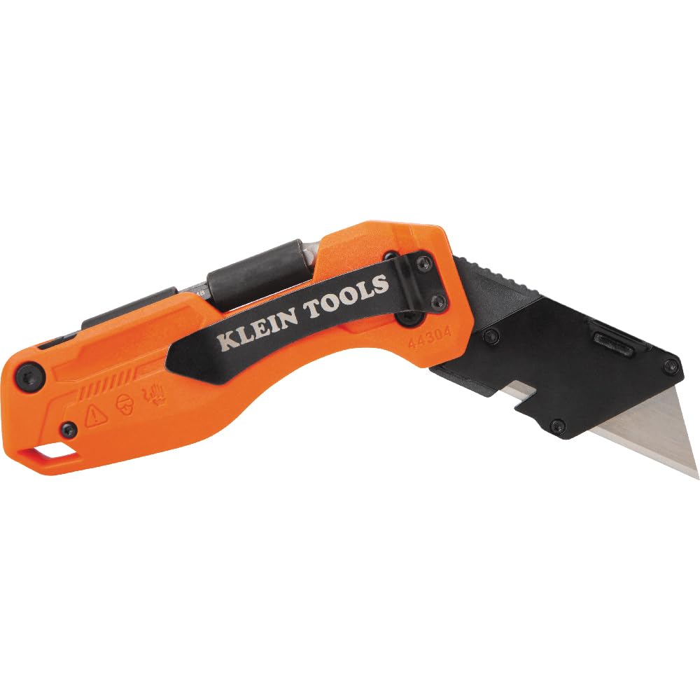 Klein Tools 44304 Folding FLICKBLADE Utility Knife, Compact, Removable Impact Driver, 1/4-Inch Nut Driver and #2 Phillips Bit