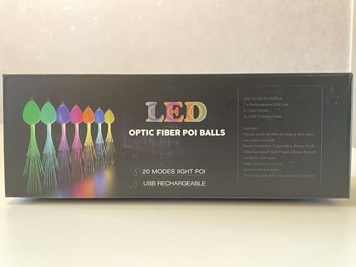 LED POI Balls Fiber Optic Lights USB Rechargeable 20 Vibrant Color Light Modes and Flashing Patterns Soft Spinning Balls Poi LED Optic Fiber Light Poi and More