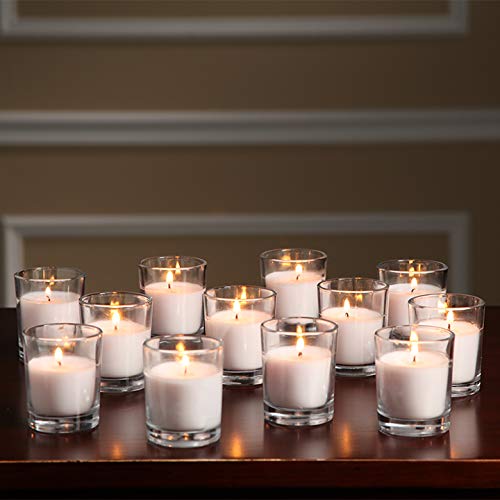 Hosley 48-Pack Ivory Unscented Votive Candles, Clear Glass, 10-12 Hr Burn, Hand-Poured, Ideal for Weddings, Parties, Aromatherapy, Holidays, Gifts