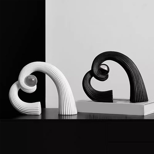 Modern Black and White Ceramic Sculpture - Abstract Art Centerpiece for Dining Table, Coffee Table Decor, Home & Office (Black)