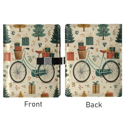 DIGTIA Christmas Bicycles with Gifts Pattern PU Leather Notebook A5 Binder 6 Ring Refillable Journal with Magnetic Buckle Closure Loose Leaf Travel Office Planner Budget Binder Notepad Portfolio,