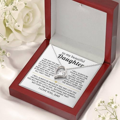 Momavo Jewelry To My Beautiful Daughter - I will always be your biggest fan, Gift From Dad , Father Daughter Gift, Dad to Daughter Gift, Christmas Birthday Gift (Luxury Box w/ LED LIGHT, 14k White Gold Finish)