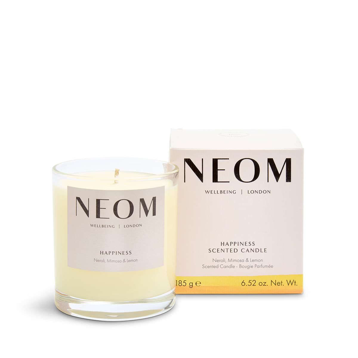NEOM- Happiness 1 Wick Candle | Neroli, Mimosa & Lemon | Essential Oil Aromatherapy Candle