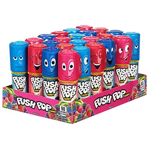 Push Pop Candy Variety Pack, Bulk Individually Wrapped for Party Favors, 24 Count Variety Lollipops, Fun Push Pop Lollipop Gift Baskets, Goodie Bags, Candy Gifts, Birthdays Kids Party Favors