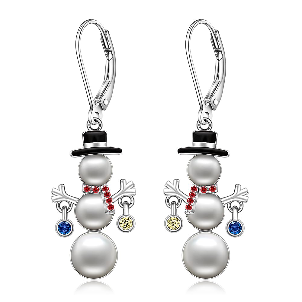 Christmas Snowman Earrings Pearl Earrings for Women Dangle Drop Snow Red Santa Leverback Holiday Christmas Xmas Gift