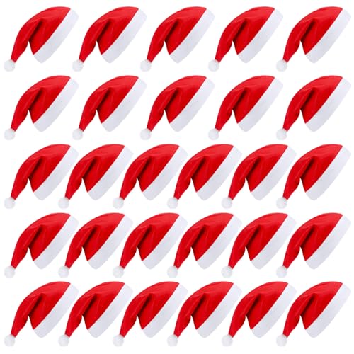 SATINIOR 28 Pieces Christmas Red Santa Hat Xmas Claus Santa Plush Hat Non-Woven Fabric Costume hat for Kids Adult Christmas Party Decorations, Multicolor