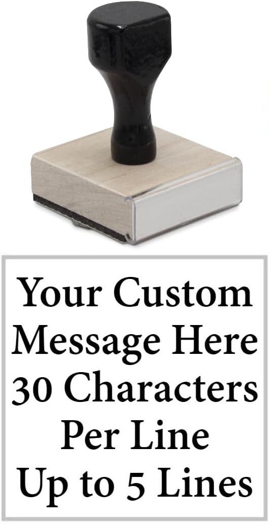 Infusion Custom Text Traditional Wood Stamp with Plastic Handle, 2" x 2"