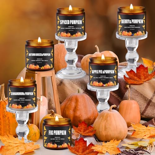 Fall Candle Set/6Pack Pumpkin Scented Candles for Home - Candle Gifts for Women Men, Soy Candles | Jar Candle Scents of Berry, Sugared Lemon, Spiced Apple Pie,Autumn’S Breeze,Cinnamon,FIG Pumpkin