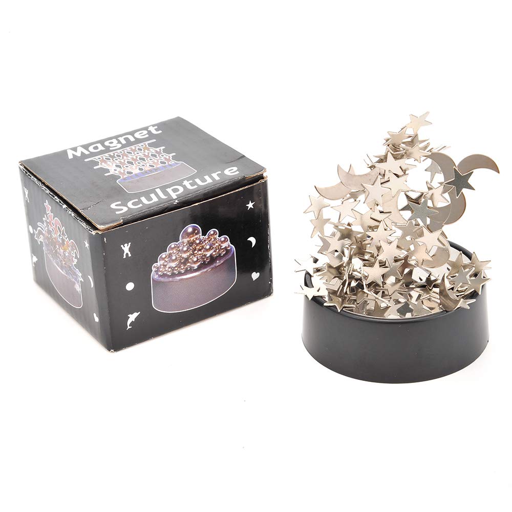 PowerTRC Magnetic Desktop Sculpture (Moons and Stars) | Mini Magnetic Art Decoration for Desktop | Fun Stress Relief Office Gift (2 Packs)