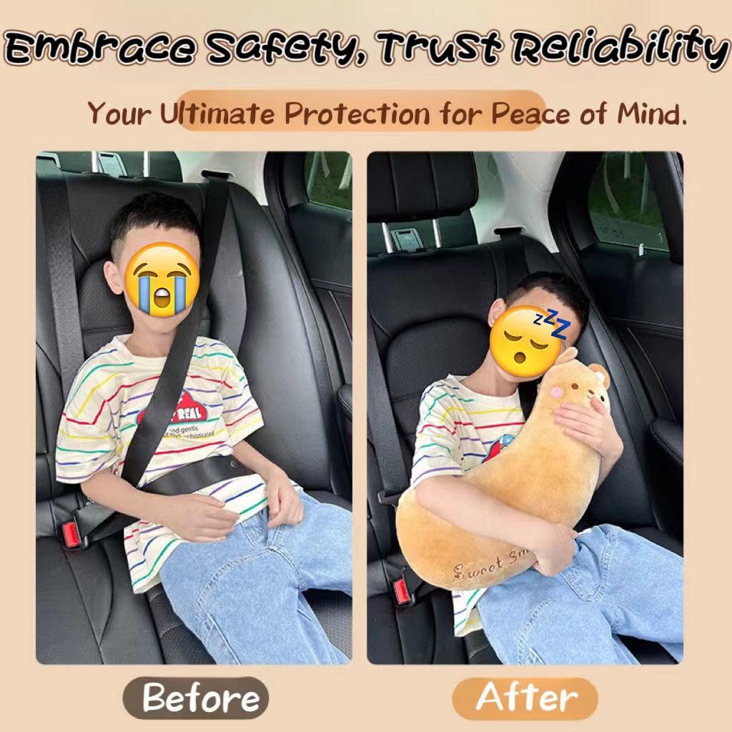 Car Seat Belt Pillow Stocking Stuffers Cute Toy Rabbit Safety Seatbelt Shoulder Pad Auto Accessory Neck Cushion Protector Seatbelt Shoulder Protector Sleeping Pillow Nice Gift (Bear)