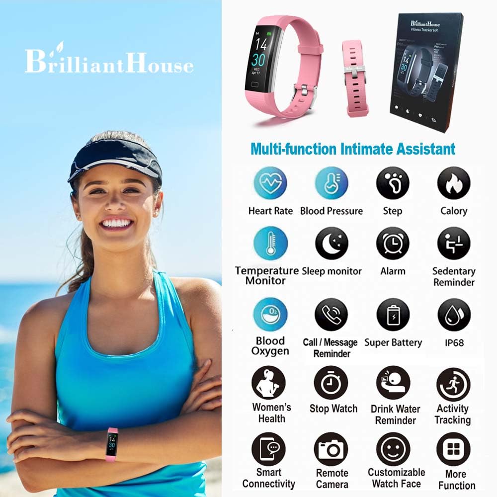 BrilliantHouse Fitness Tracker with Blood Pressure Heart Rate Oxygen Monitor, Activity Sleep & Temperature Smart Watch IP68 Waterproof Pedometer Step Counter for Kids Man Women S5