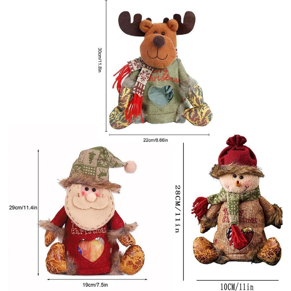 EZGHAR 2025 New Christmas Gift Bags Zipper Design, Christmas Gift Doll Bags, Small Fabric Gift Bags, Reusable christmas Bags with Santa Snowman Style for Presents Candy Fruit and Festival (3pcs)