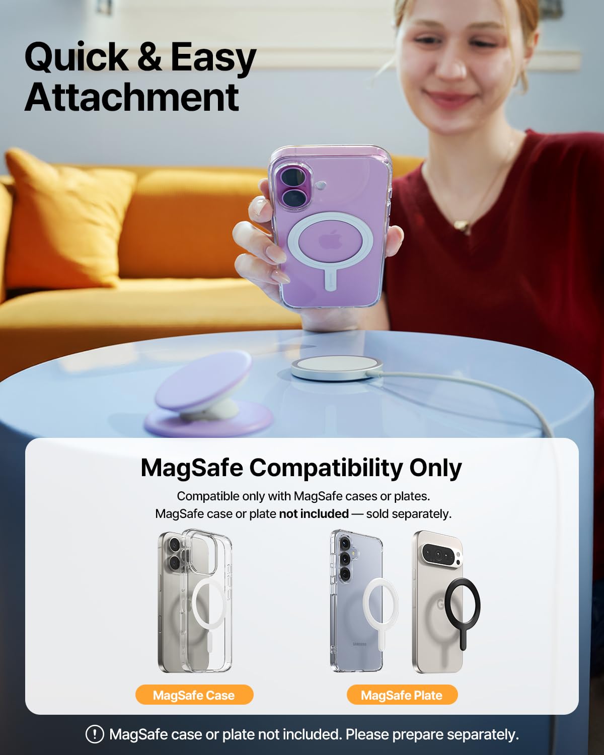 Sinjimoru for MagSafe Phone Grip, Soft Silicone Magnetic Finger Grip for iPhone 16/15/14/13/12, Comfortable One-Touch Holding, M-Tap Tok Black