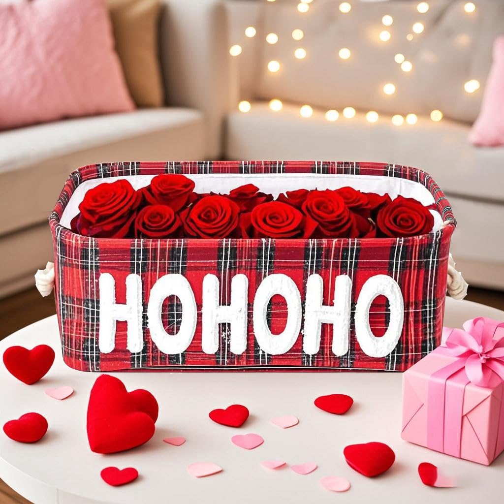 Christmas Gifts Baskets Empty Farmhouse Ornament Box Gift Storage Canvas Organizer Bin for Holiday Storage Organizing Xmas Gifts Baskets for Nursery/Living room, Kids Toy Chest, Large