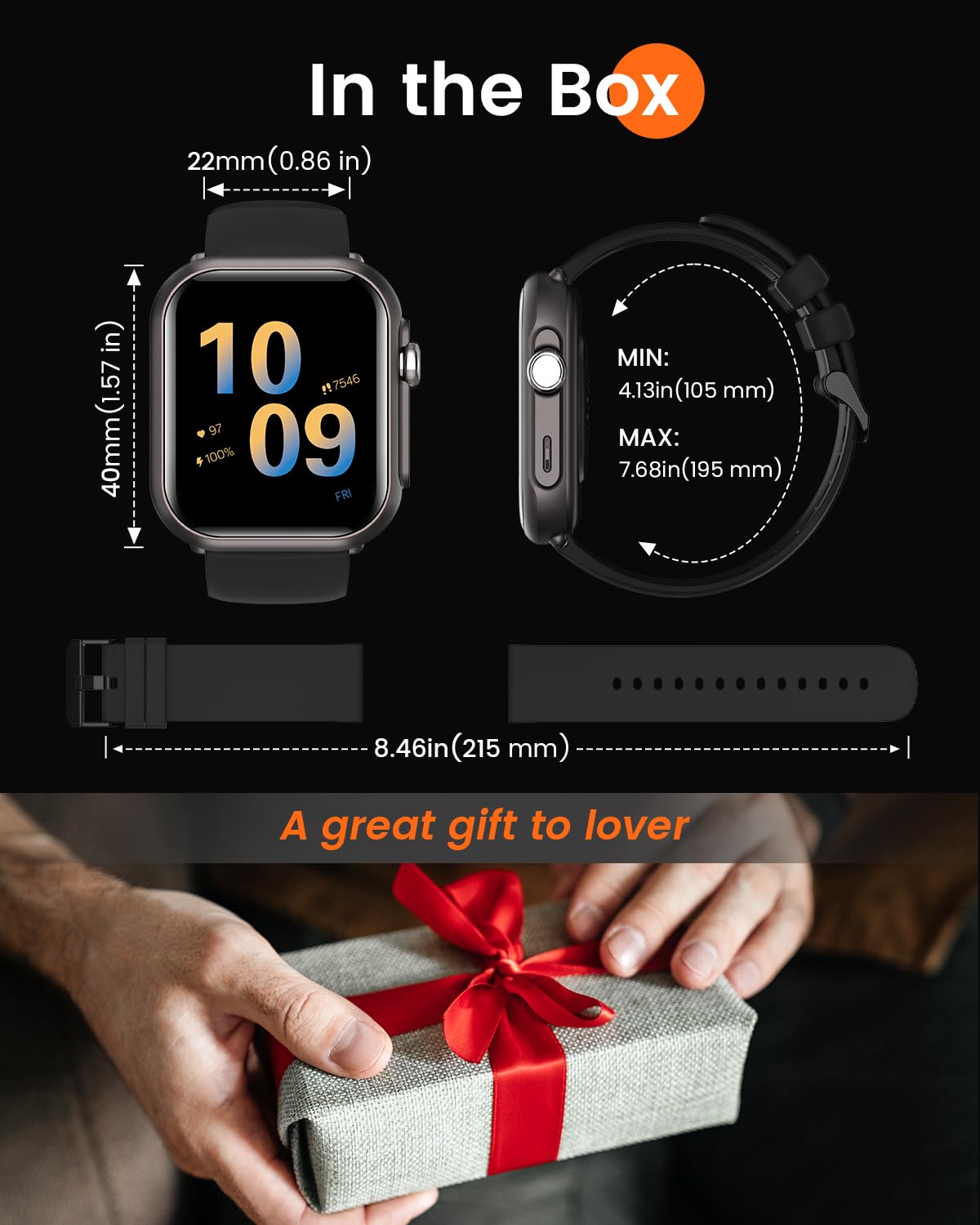Smart Watch for Men for iPhone Android : 1.85" Smart Watch with 30 Days+1000 mAh Battery Life Make/Recive Call Heart Rate SpO2 Sleep Monitor 120+ Sport 5ATM Fitness Tracker Watch Pedometer Reloj Black