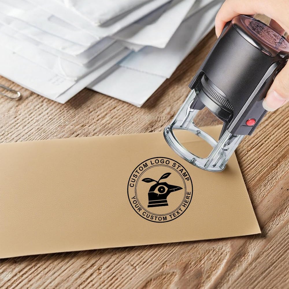 Custom Logo Stamp,Personalized Business Stamp,Customized Self-Inking Stamp Business Text Image Logo Stamp Round,Stamp for Official Documents, Packaging & Mail,4 Ink Colors Available (Green Case)