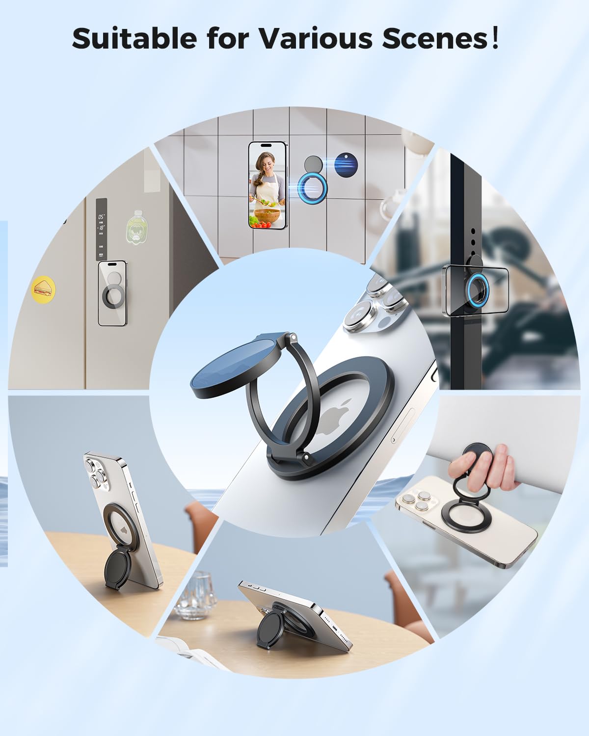 SUPERONE Magnetic Ring Holder for MagSafe Dual-Side Magnetics, Removable Gym Phone Grip with Kickstand for iPhone 16/15/14/13/12/ Series MagSafe Case All Phones Compatible with Magnetic Car Mount