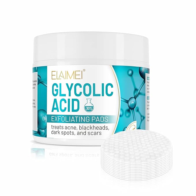 30% Glycolic Acid Pads Wipes for Skin Care Exfoliating Cleansing, Face Pore Cleaner Minimizer Acne Treatment, Chemical Peel Solution for Dark Spots, Breakouts, Scars, Reduce Wrinkle Fine Line, 50 Pads