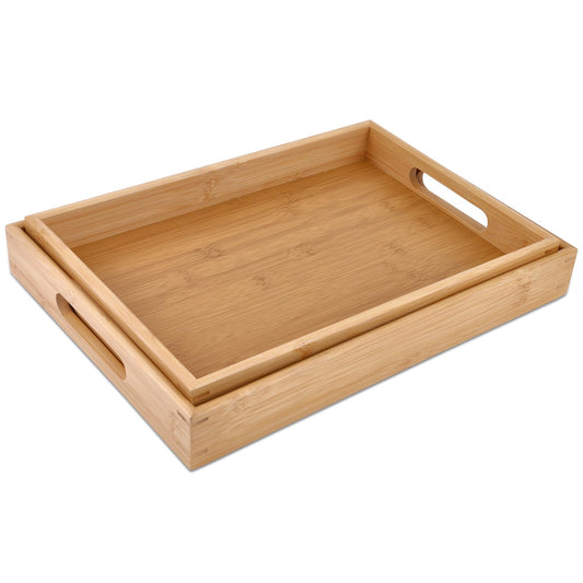 Sgigiul Bamboo Dinner Food Trays for Eating On Couch Party Platters for Serving Food Decorative Tray for Kitchen Counter Rectangle(16.5" Lx11.6''W and 15.5''Lx10.6''W)
