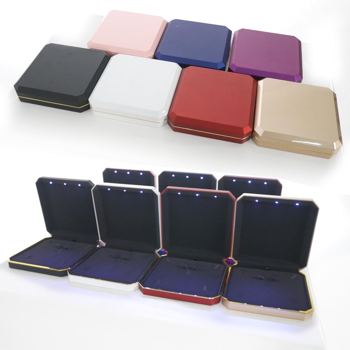 HSLFUAI Necklace Box with Led Light,Jewelry Box for Necklace,Jewelry Gift Box for Wedding, Birthday, Valentine' Day, Mother'S Day, Christmas,Black Velvet Interior Necklace Box(Blue)