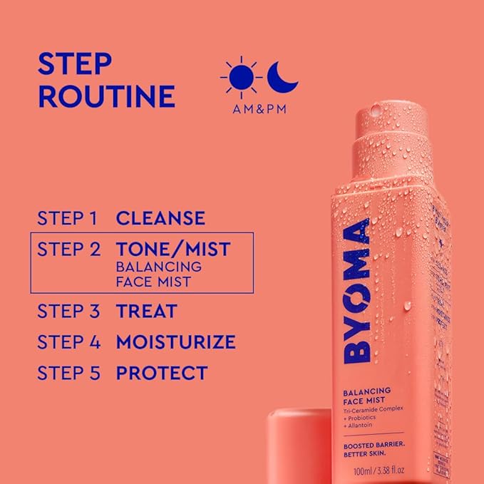 BYOMA Balancing Face Mist - pH Balanced Face Toner with Ceramides, Probiotics & Allantoin - Alcohol Free Toner Spray - Balance, Soothe & Refresh Throughout The Day - 3.38 fl. oz