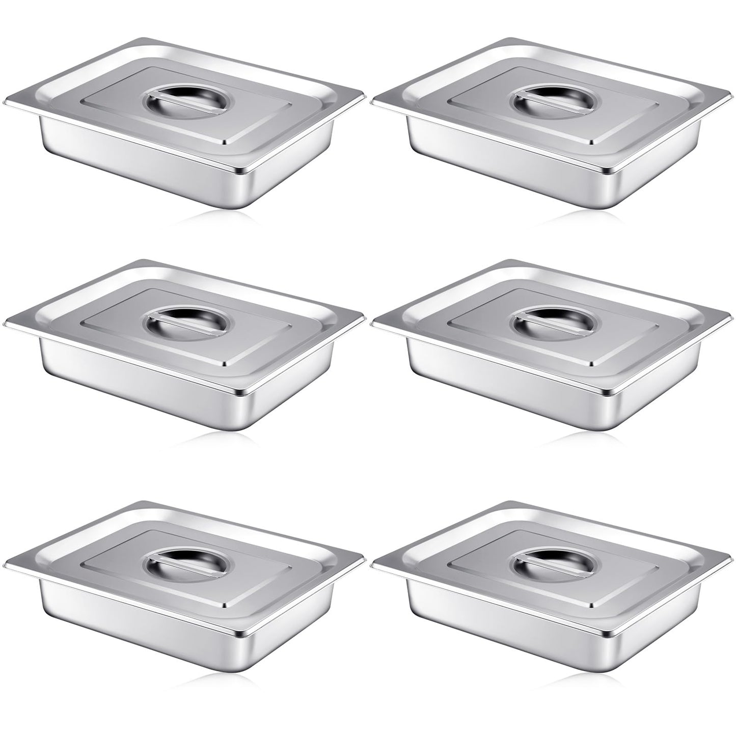 Mifoci Stainless Steam Hotel Pan with Lid, 2-1/2 Inch Deep Steam Table Pan Restaurant Supplies Reusable Anti Rust Catering Storage for Home, Party, Restaurant, Hotel, Buffet(6 Sets,1/2 Size)