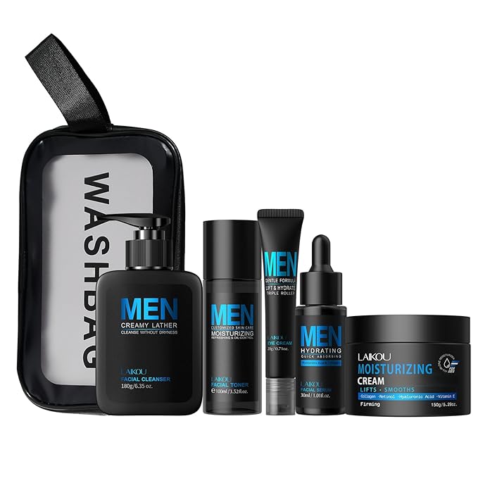 LAIKOU Skin Care Set, Gifts for Men, Skincare Gift Set, Men Skincare with Facial Cleanser, Toner, Eye Cream, Serum, Cream Father's Day Christmas Birthday Valentines for Him Dad Husband Boyfriend