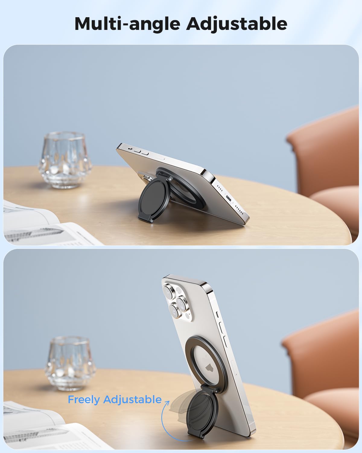 SUPERONE Magnetic Ring Holder for MagSafe Dual-Side Magnetics, Removable Gym Phone Grip with Kickstand for iPhone 16/15/14/13/12/ Series MagSafe Case All Phones Compatible with Magnetic Car Mount