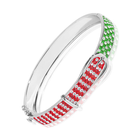 MUYUU Christmas Bangle Bracelet, Silver Plated Red and Green Bracelet, Sparkly Crystal Bracelet For Women Fashion Jewelry