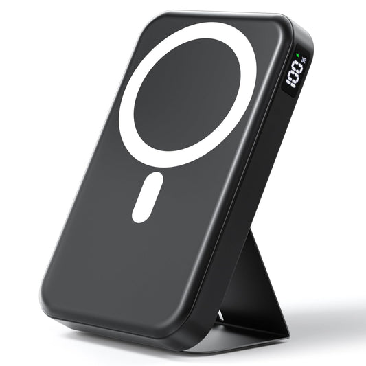 Gxorul Magnetic Portable Charger, 10000mAh Wireless Power Bank with 20W USB-C Fast Charging, Foldable Stand & LED Display Magnetic Battery Pack, Compatible with iPhone 16/15/14/13/12 All Series